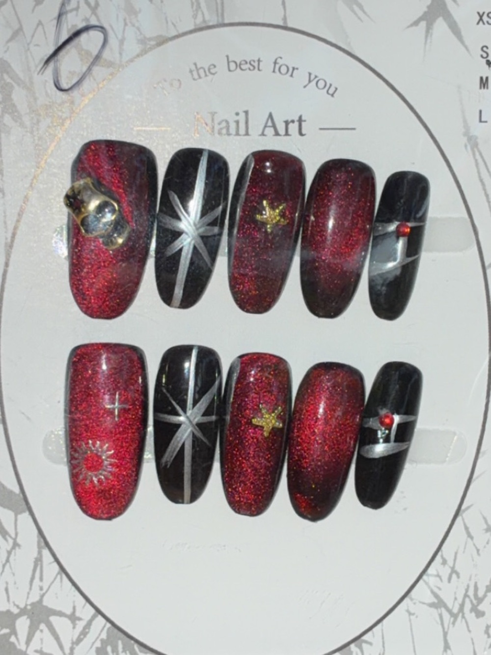Gothic Celestial Red Cat Eye Press On Nails Size Small NWT 3D Gem Accent S